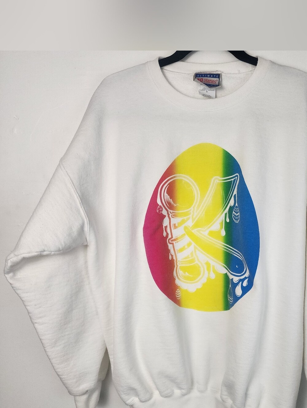 Vintage Hanes Ultimate Cotton Large 42-44 White Printpro Sweatshirt 90s Barber S